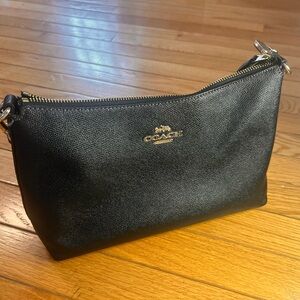 Coach Black Leather Zip Wristlet with Gold Accent